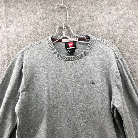 Quiksilver Crewneck Sweater Mens M Gray Pullover Embroidered Logo 100% Cotton - Picture 8 of 9